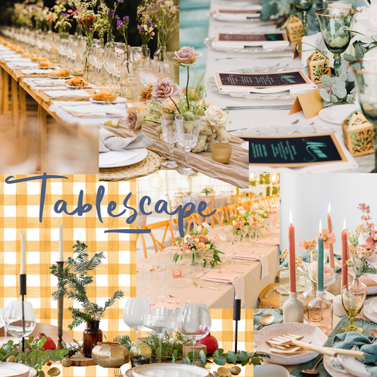 Scrapbook page of bright and airy tablescapes