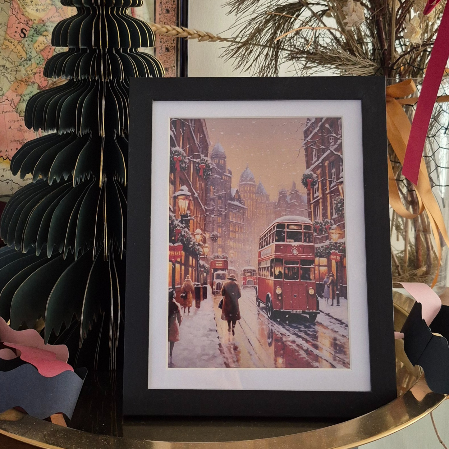 Winter City Street Framed Art Print 7" x 9"