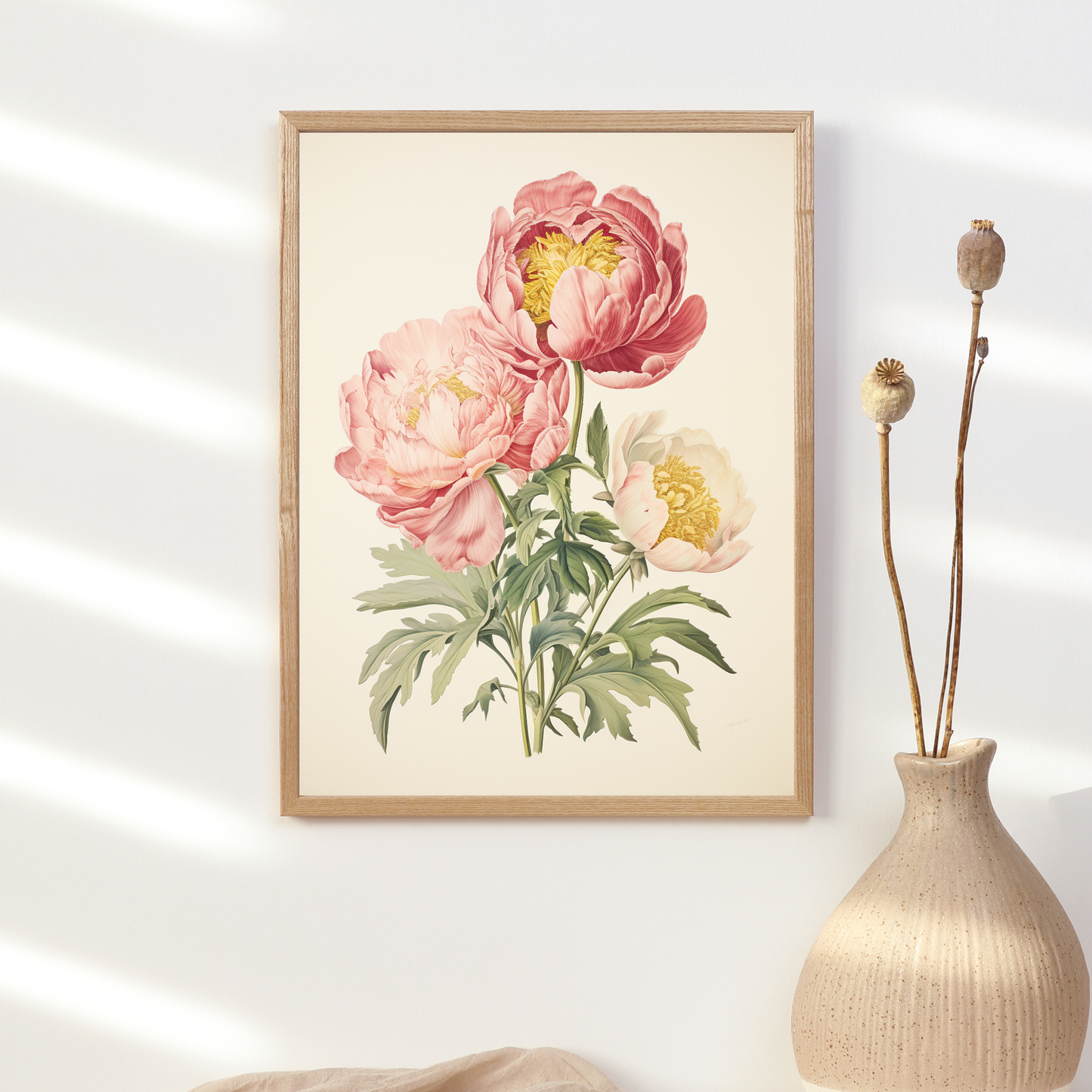 Vintage Botanical Peonies Art Print - Printable