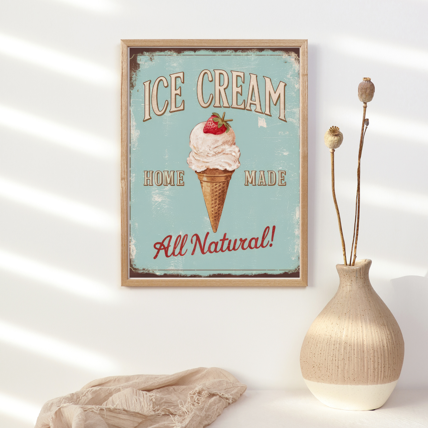 Vintage Style Ice Cream Advert Art Print - Printable