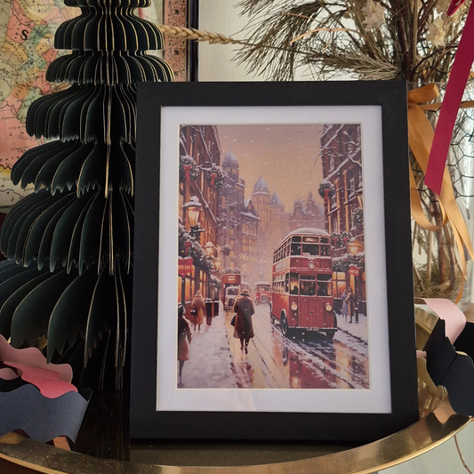 Winter City Street Framed Art Print 7" x 9"