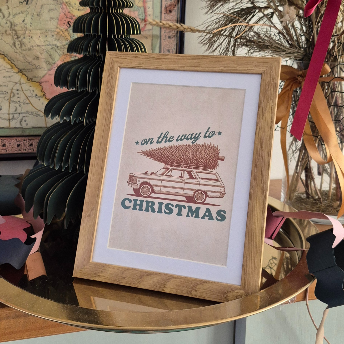 Vintage Christmas Framed Art Print 7" x 9"