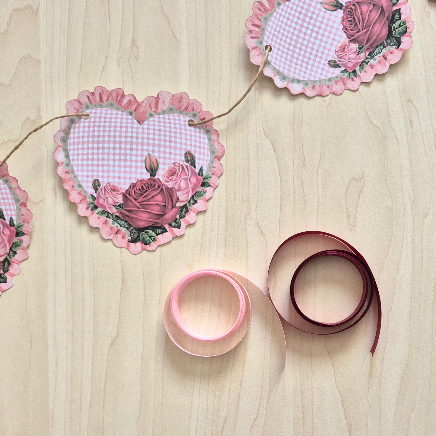 Ruffled Gingham Heart Paper Garland