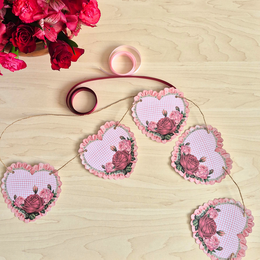 Ruffled Gingham Heart Paper Garland