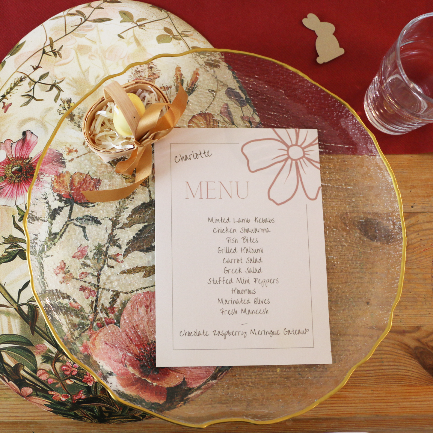Organic Flower Detail Menu Card - Printable