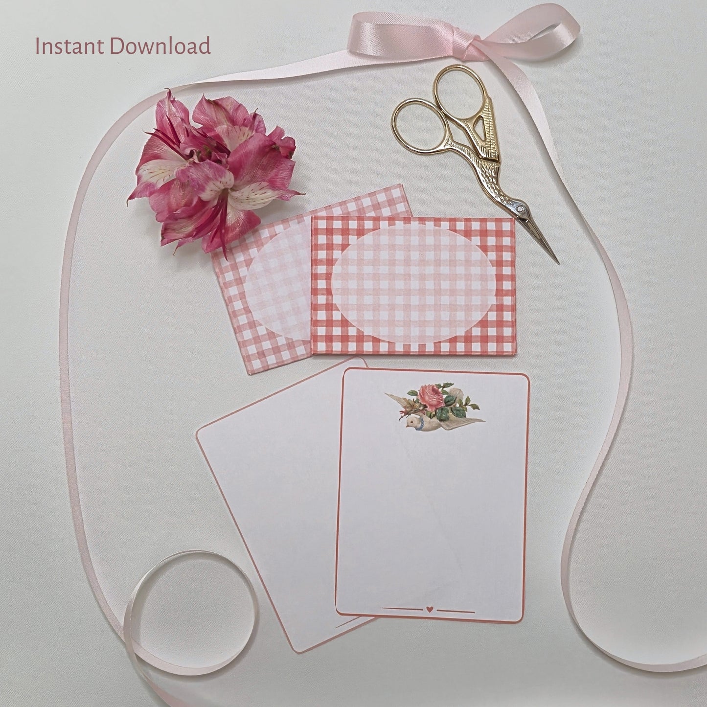 Gingham Envelope & Mini Note Set - Printable