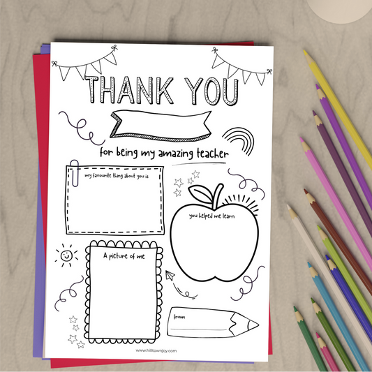 Thank you Teacher Activity Sheet - Printable