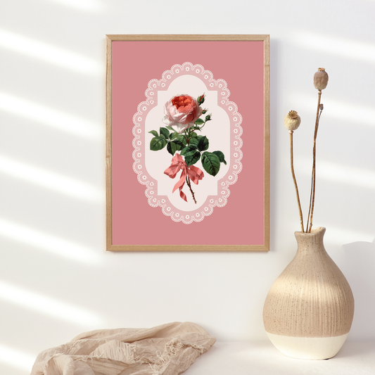 Vintage Inspired Rose and Lace Art Print - Printable